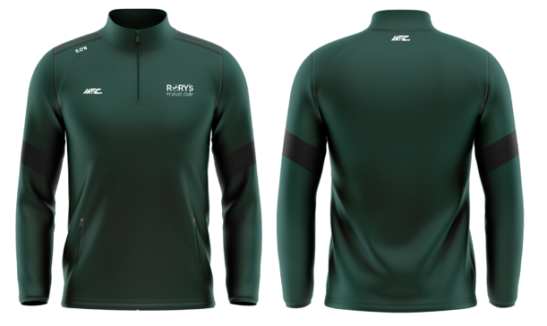 Green athletic jacket with club logo, front and back view.
